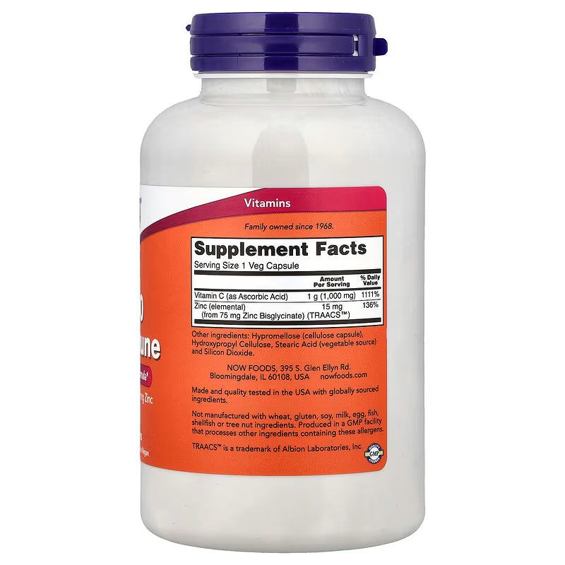 NOW Foods C-1000 Zinc Immune – Vitamin C 1000mg & Zinc 15mg | Immune System, Antioxidant & Seasonal Support | 180 Veg Capsules