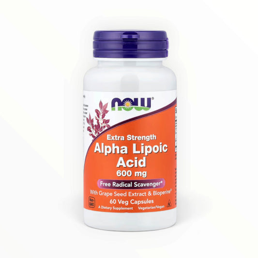 NOW Foods Alpha Lipoic Acid 600mg – Extra Strength Antioxidant Support | With Grape Seed Extract & BioPerine | 60 Veg Capsules