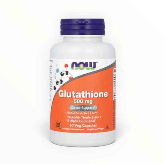 NOW Foods Glutathione 500mg – Reduced Active Form | Antioxidant, Liver Health & Cellular Detox Support | With Milk Thistle & Alpha Lipoic Acid | 60 Veg Capsules