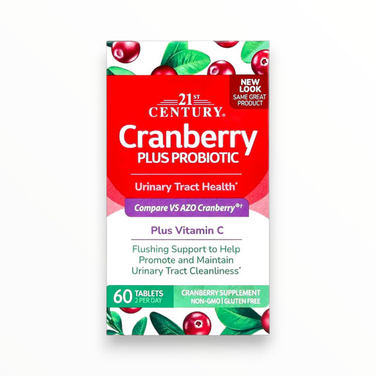 21st Century Cranberry Plus Probiotic with Vitamin C – Urinary Tract Health, Bladder & Immune Support | Non-GMO, Gluten-Free | 60 Tablets