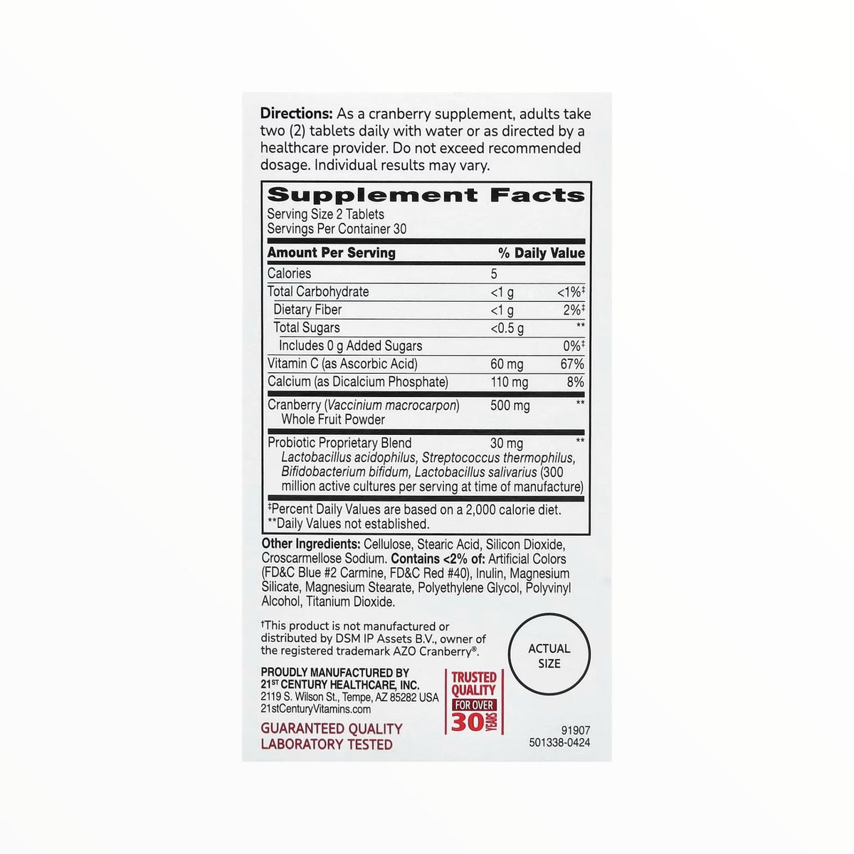 21st Century Cranberry Plus Probiotic with Vitamin C – Urinary Tract Health, Bladder & Immune Support | Non-GMO, Gluten-Free | 60 Tablets