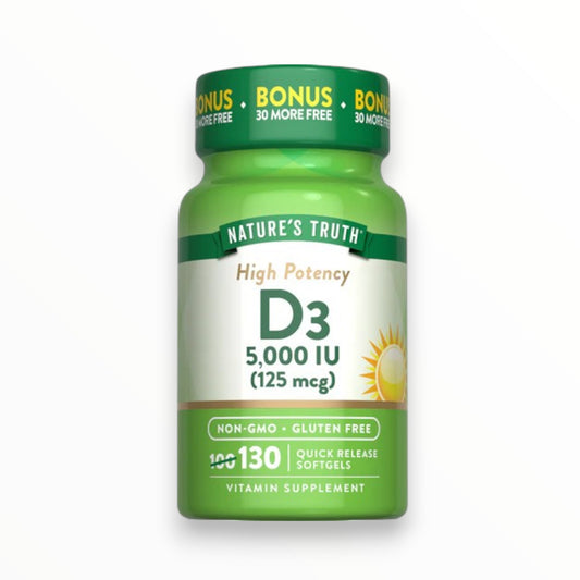 Nature’s Truth Vitamin D3 5000 IU (125 mcg) – 130 Quick Release Softgels | High Potency Vitamin D