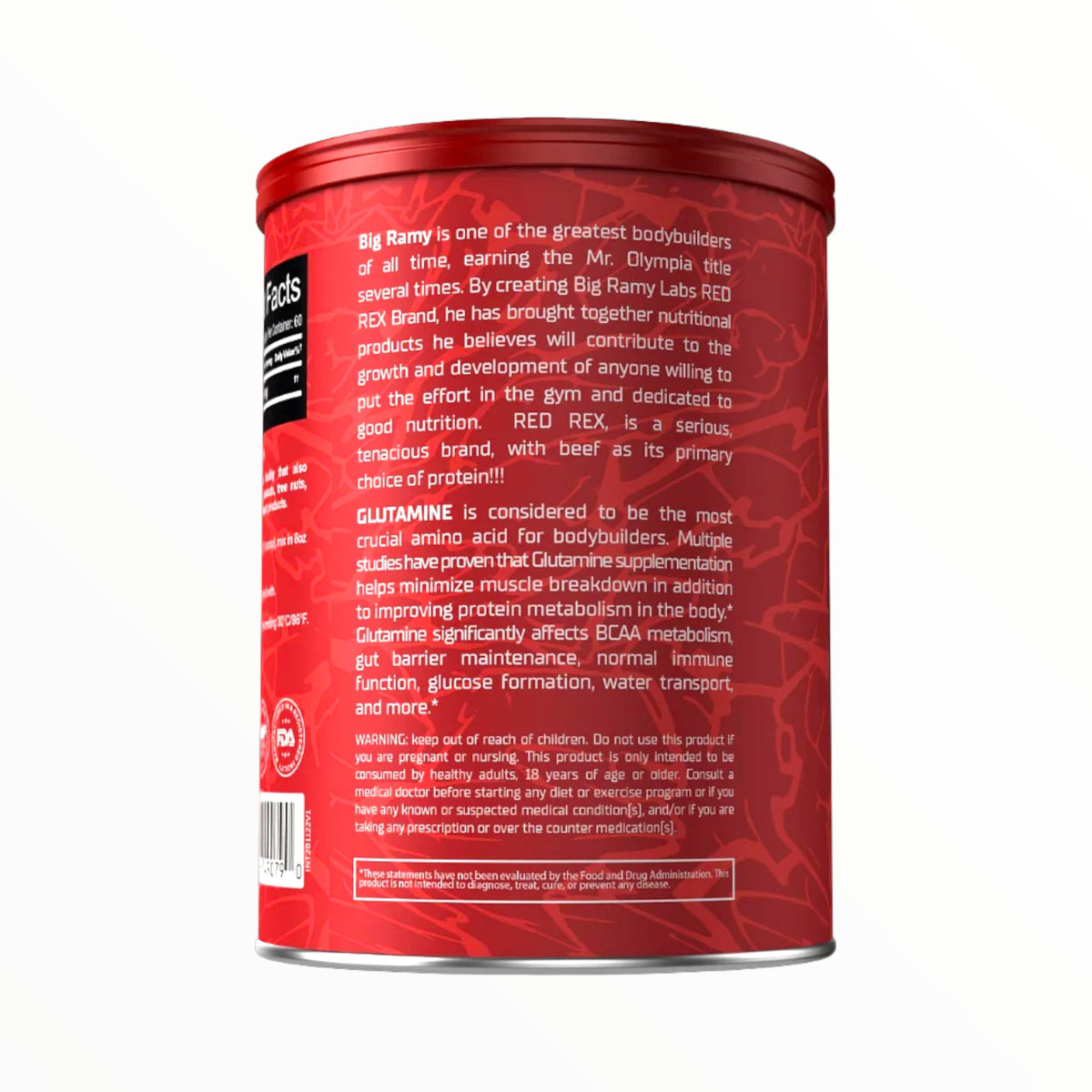 Big Ramy Labs Red Rex Glutamine – Muscle Recovery & Endurance Support, Fruit Punch, 300g (50 Servings)