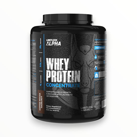 Limitless Alpha Whey Protein Concentrate 2KG – 25g Protein | 60 Servings | Coffee Mocha Hazelnut