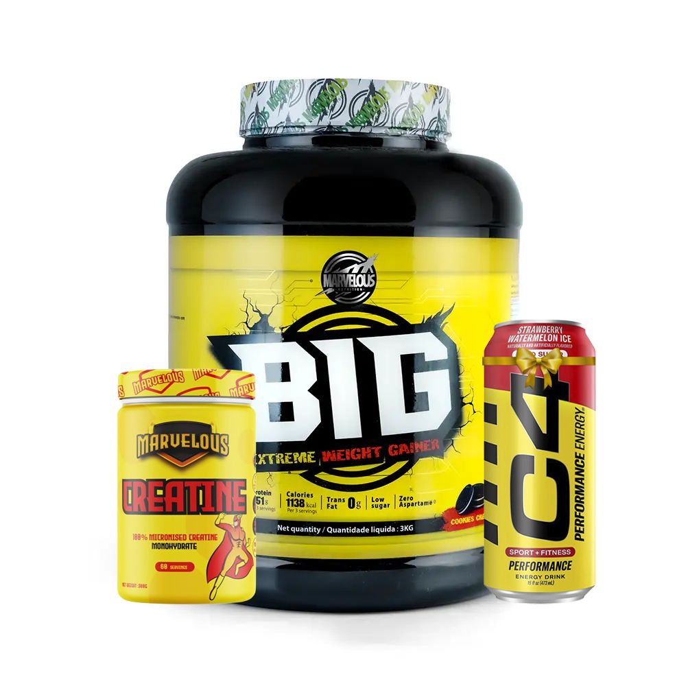 🔥 Power Fit Extreme Mass & Strength Bundle Marvelous BIG Extreme Weight Gainer 💪Marvelous Creatine Monohydrate , C4 Performance Energy Drink