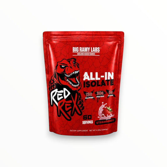 Big Ramy Labs Red Rex All-In Isolate 2040g – 30g Protein | 0g Sugar | Whey Protein Isolate | Strawberry | 60 Servings