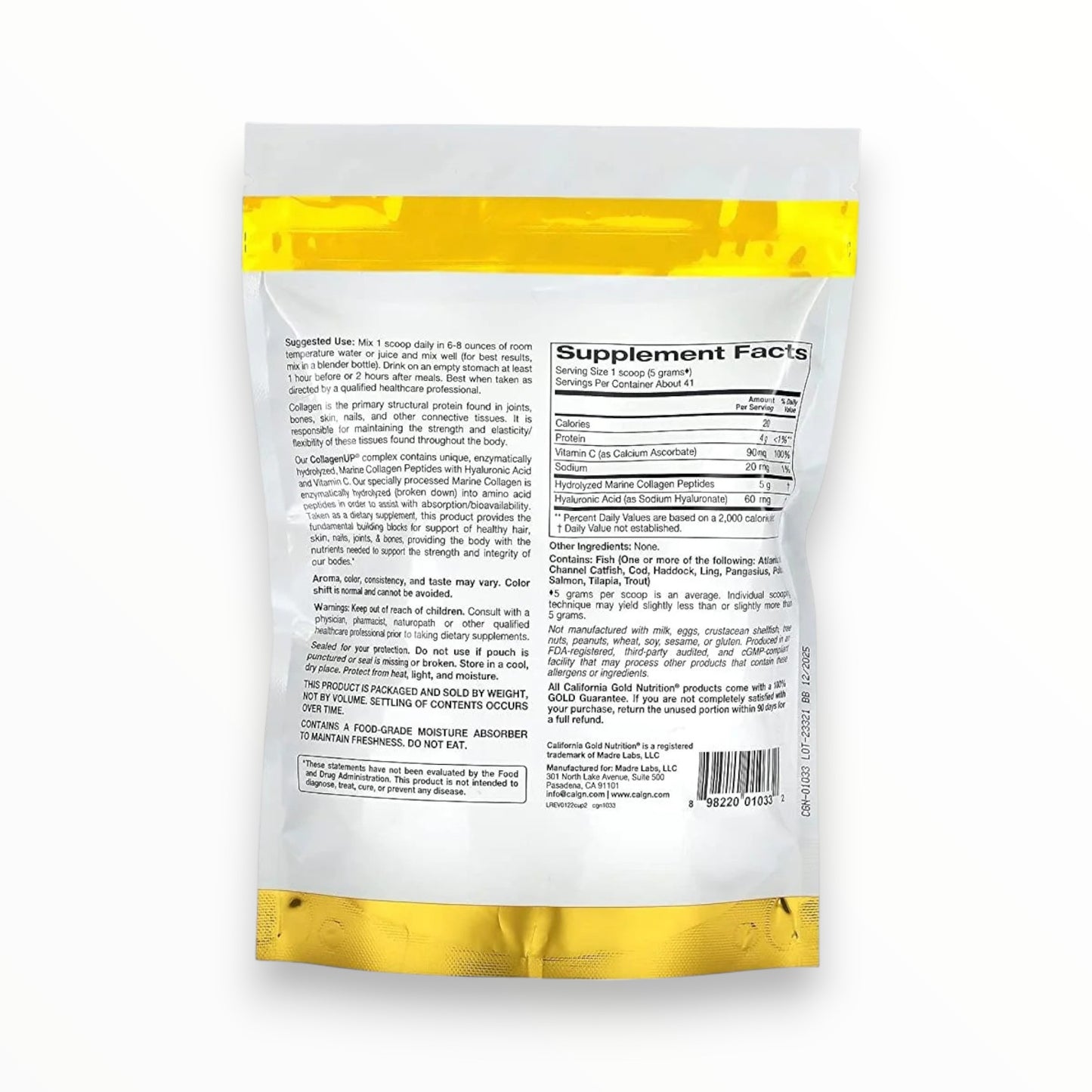 California Gold Nutrition CollagenUP 206g | Marine Collagen + Hyaluronic Acid + Vitamin C
