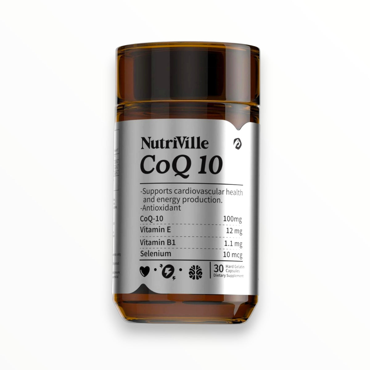 NutriVille CoQ10 100mg – Coenzyme Q10 with Vitamin E, B1 & Selenium | Heart Health, Energy & Antioxidant Support | 30 Capsules
