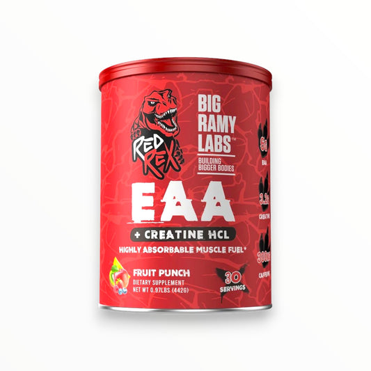 Big Ramy Labs Red Rex EAA + Creatine HCL 420g – Essential Amino Acids | Hydration, Muscle Recovery & Performance Support | Mango | 30 Servings