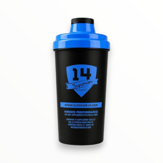 Superior 14 Shaker Bottle – Premium Sports Nutrition Protein Shaker | Black & Blue Gym Shaker Cup