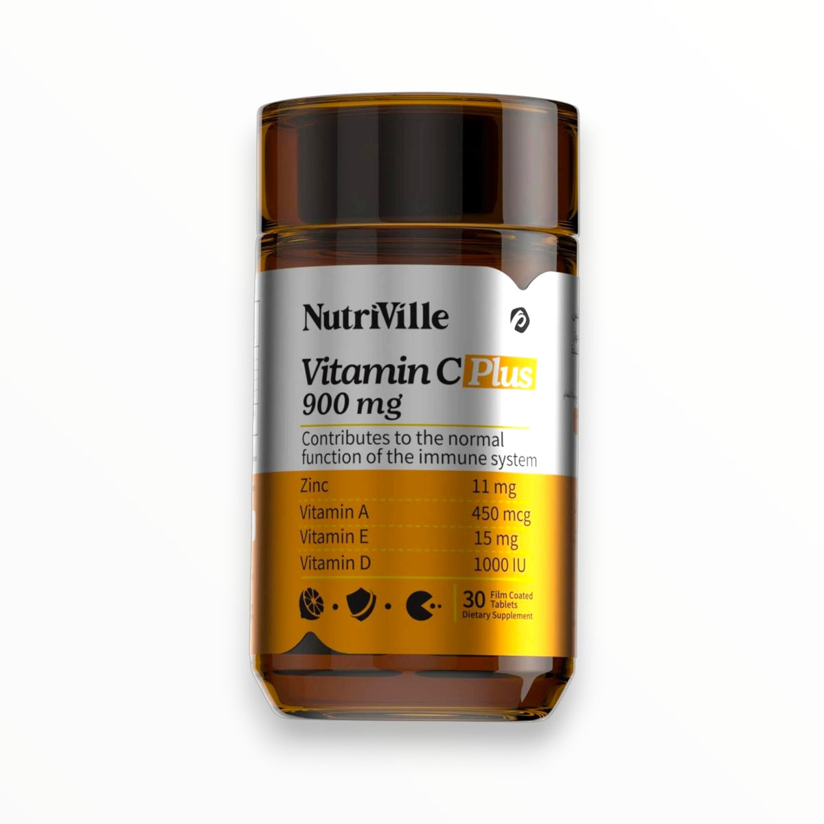 NutriVille Vitamin C Plus 900mg – Vitamin C with Zinc, Vitamins A, D & E | Immune & Antioxidant Support | 30 Tablets