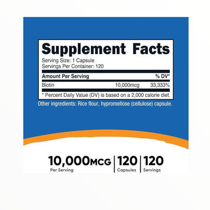 Nutricost Biotin Vitamin B7 10,000mcg 120 Capsules | Hair, Skin & Nail Support