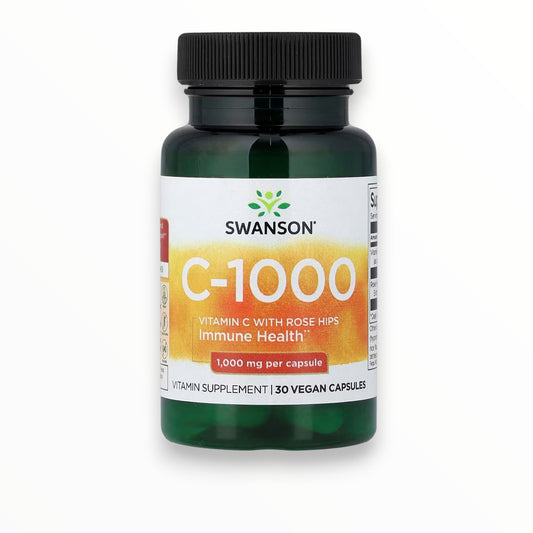 Swanson C-1000 Vitamin C with Rose Hips 1000mg 30 Vegan Capsules | Immune Support & Antioxidant Formula