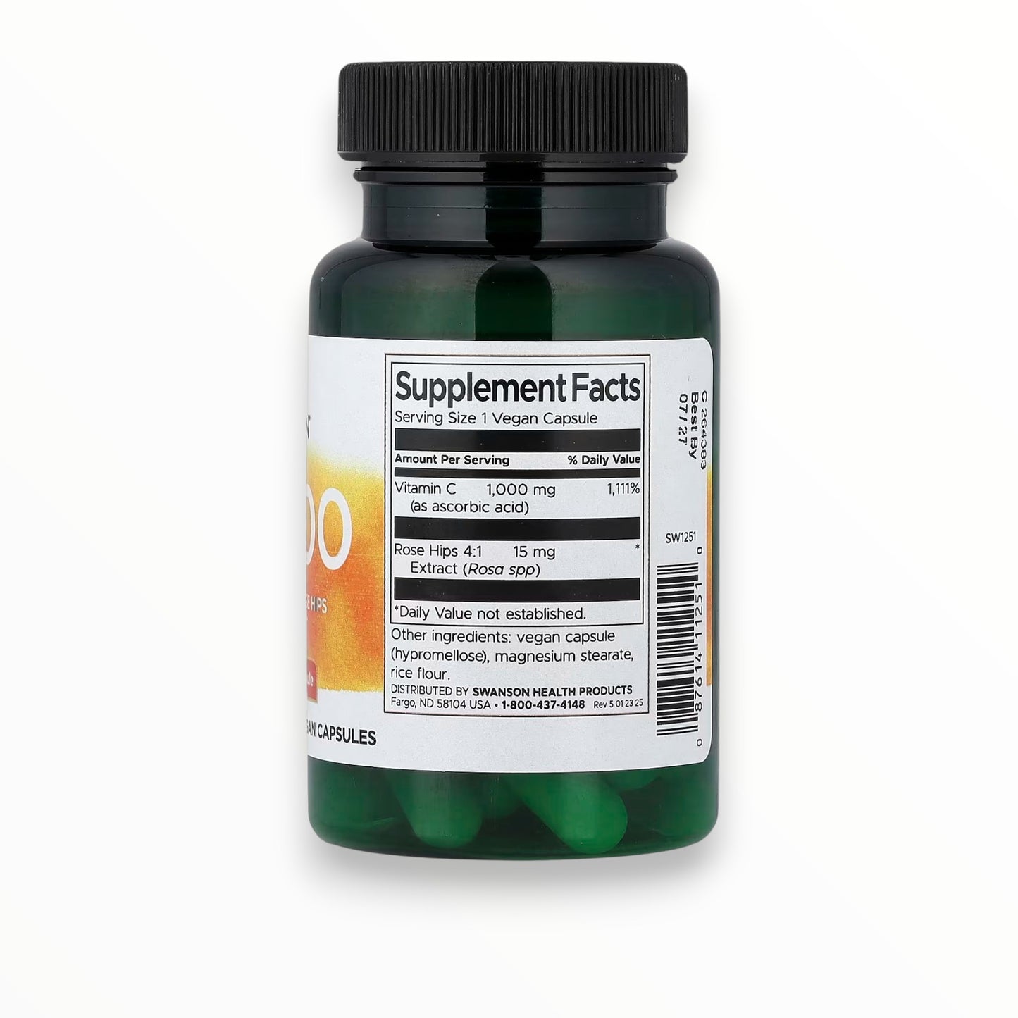 Swanson C-1000 Vitamin C with Rose Hips 1000mg 30 Vegan Capsules | Immune Support & Antioxidant Formula
