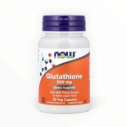 NOW Foods Glutathione 500mg – Antioxidant, Liver Health & Cellular Detox Support | With Milk Thistle & Alpha Lipoic Acid | 30 Veg Capsules