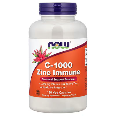 NOW Foods C-1000 Zinc Immune – Vitamin C 1000mg & Zinc 15mg | Immune System, Antioxidant & Seasonal Support | 180 Veg Capsules