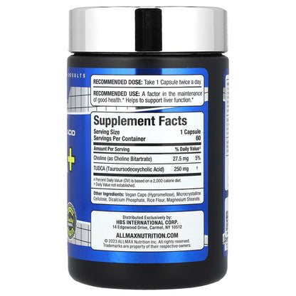 ALLMAX Essentials TUDCA+ 250mg – Liver Health & Bile Flow Support | Tauroursodeoxycholic Acid | 60 Vegan Capsules