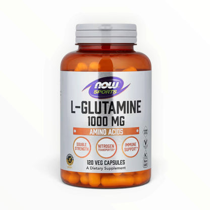 NOW Sports L-Glutamine 1000mg – Muscle Recovery, Immune & Gut Health Support | Double Strength | 120 Veg Capsules