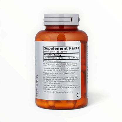 NOW Sports L-Glutamine 1000mg – Muscle Recovery, Immune & Gut Health Support | Double Strength | 120 Veg Capsules