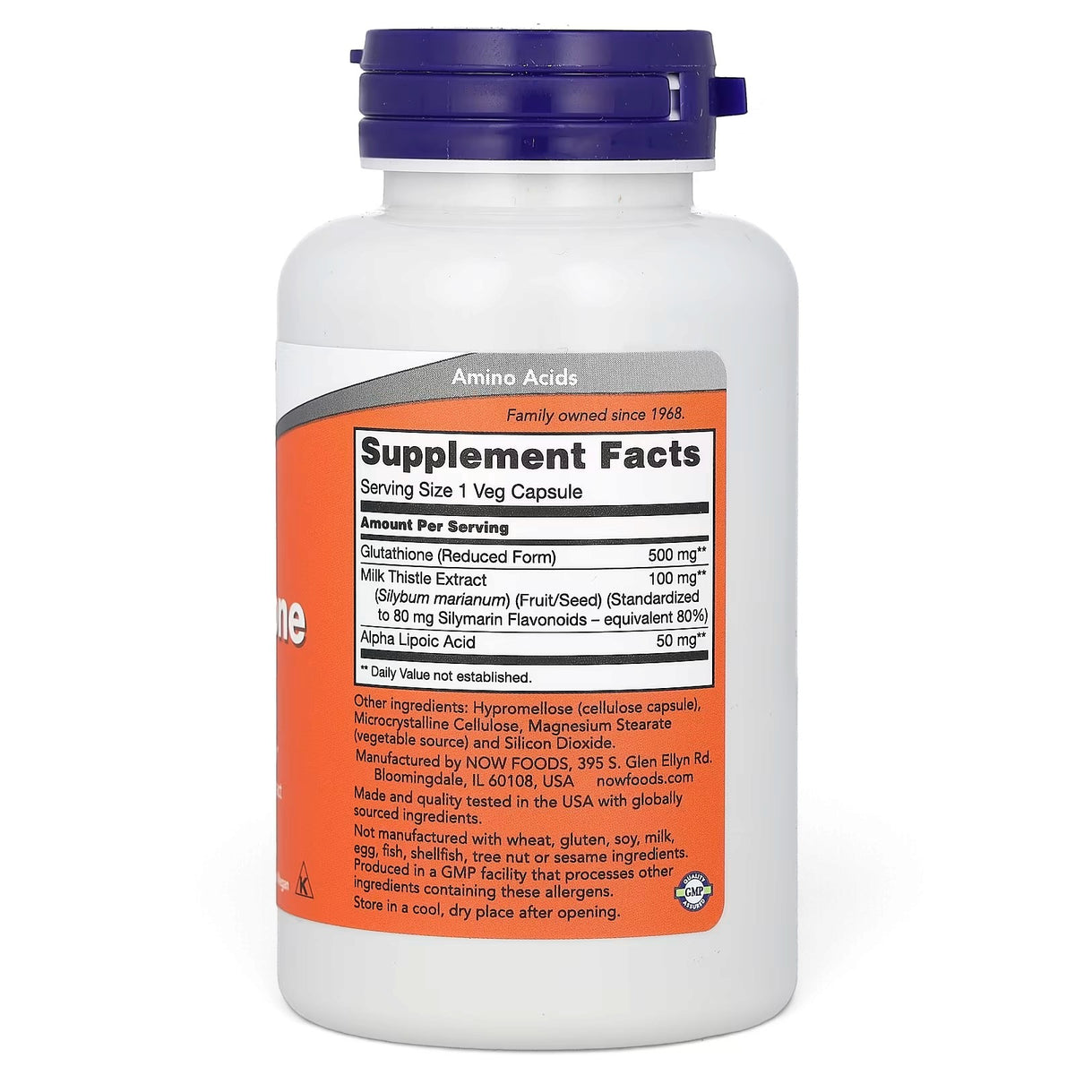 NOW Foods Glutathione 500mg – Reduced Active Form | Antioxidant, Liver Health & Cellular Detox Support | With Milk Thistle & Alpha Lipoic Acid | 60 Veg Capsules