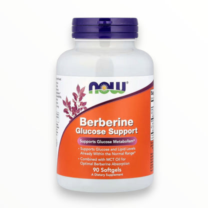 NOW Foods Berberine Glucose Support – Blood Sugar, Glucose Metabolism & Lipid Health Support | With MCT Oil for Enhanced Absorption | 90 Softgels