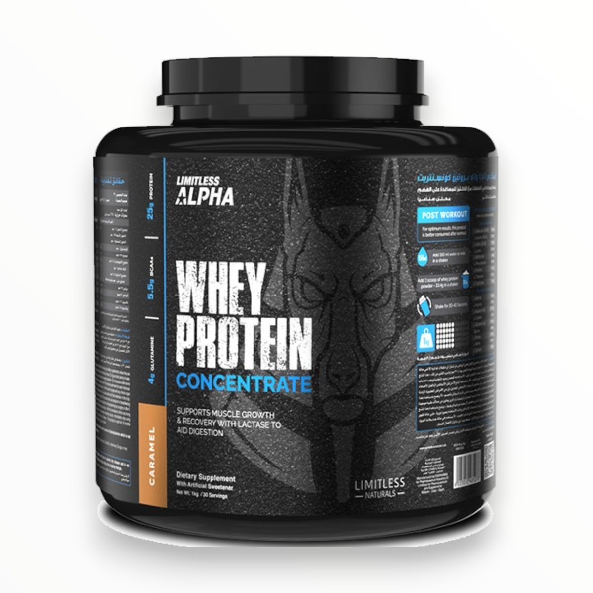 Limitless Alpha Whey Protein Concentrate 1KG – 25g Protein | 30 Servings | Caramel