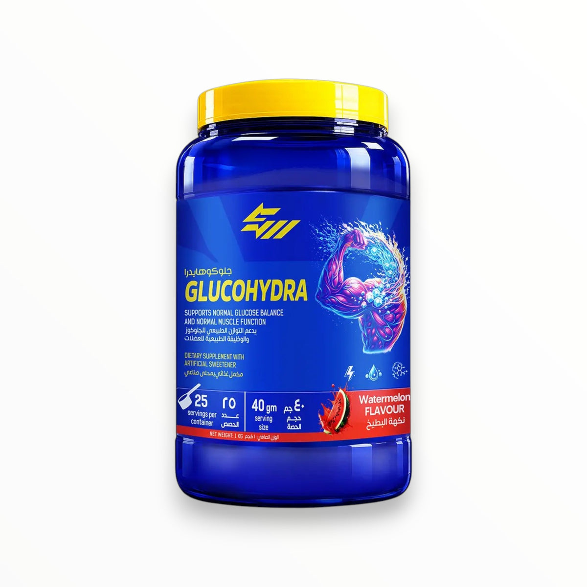 Glucohydra 1kg – Carbohydrate & Hydration Support | Energy, Glucose Balance & Muscle Function | Watermelon Flavor | 25 Servings