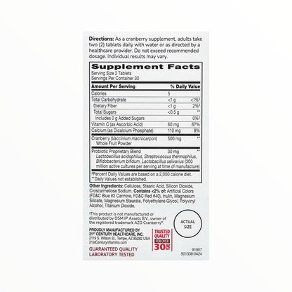 21st Century Cranberry Plus Probiotic with Vitamin C – Urinary Tract Health, Bladder & Immune Support | Non-GMO, Gluten-Free | 60 Tablets