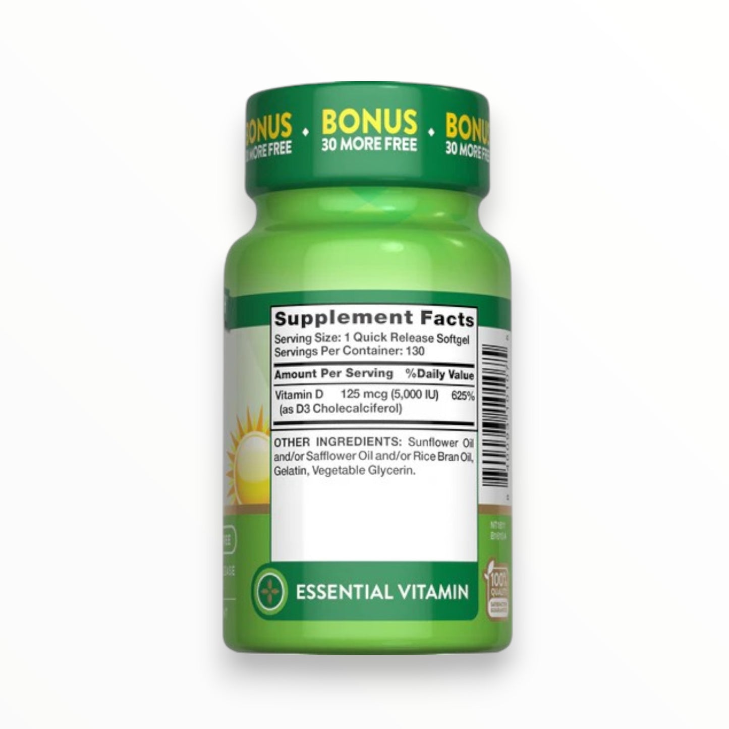 Nature’s Truth Vitamin D3 5000 IU (125 mcg) – 130 Quick Release Softgels | High Potency Vitamin D
