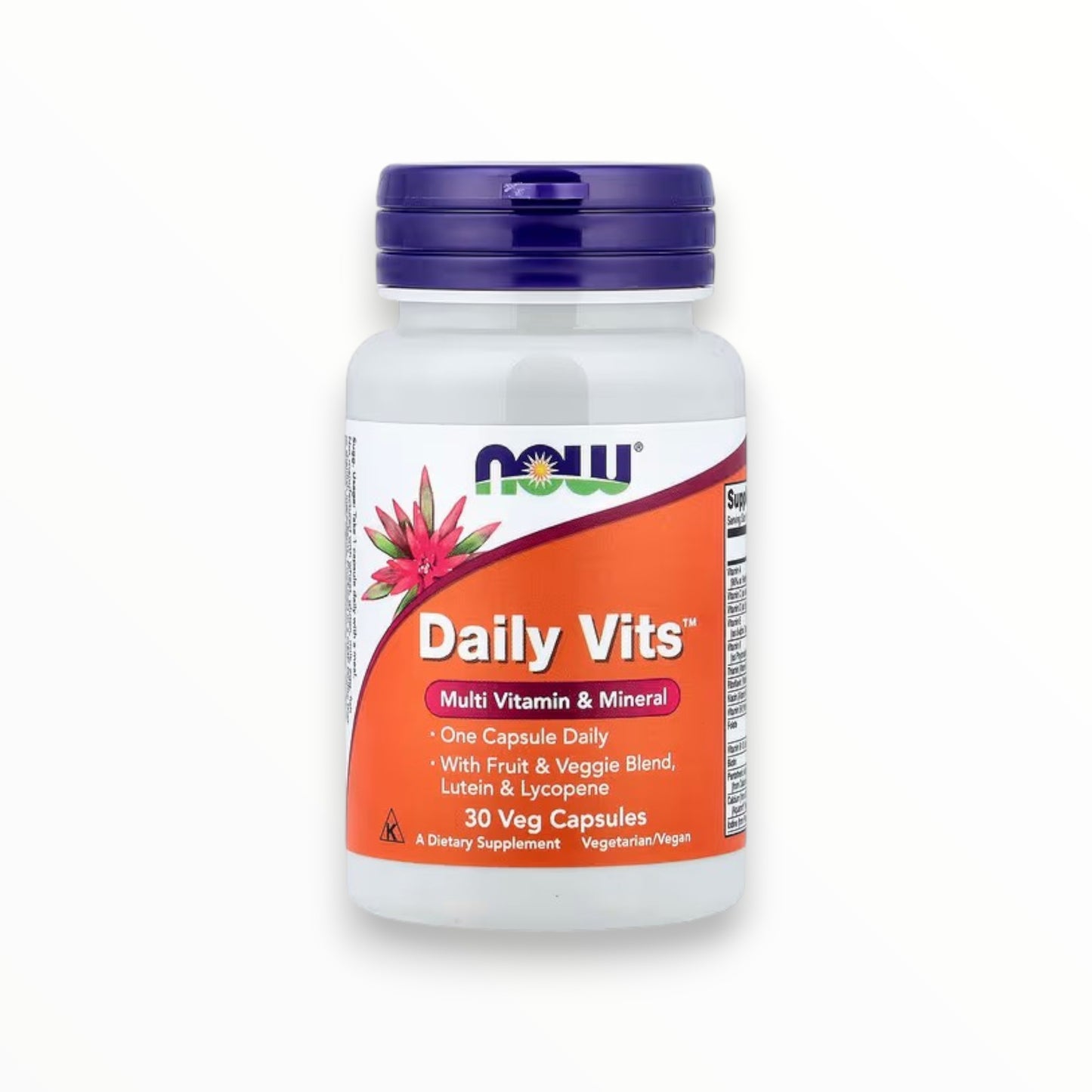 NOW Foods Daily Vits – Multivitamin & Mineral with Fruit & Veggie Blend, Lutein & Lycopene | 30 Veg Capsules
