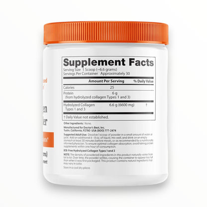 Doctor’s Best Pure Collagen Types 1 & 3 Powder 200g | Hair, Skin, Nails, Bones & Joints Support