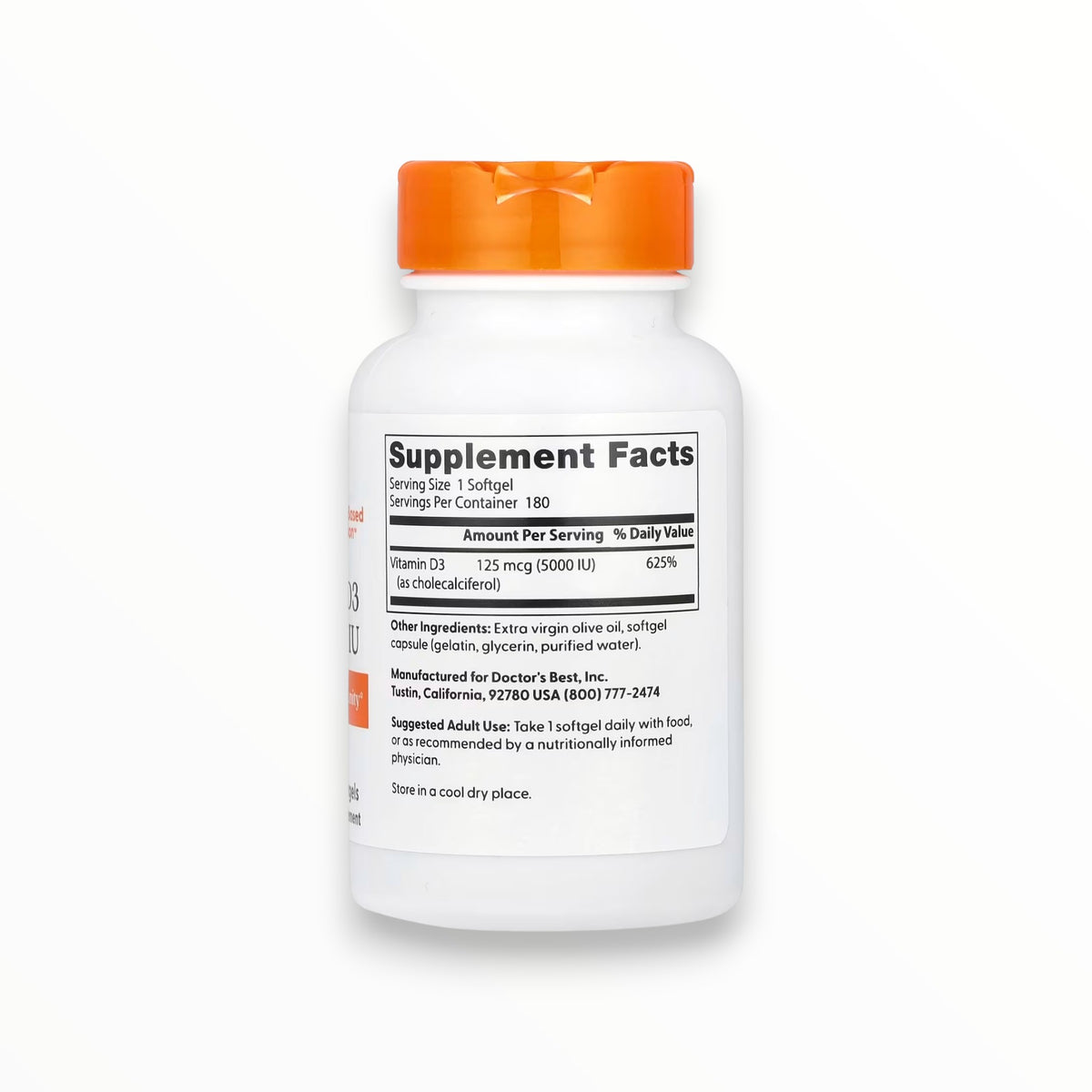 Doctor’s Best Vitamin D3 5,000 IU – High-Potency Bone, Immune & Heart Support | 180 Softgels