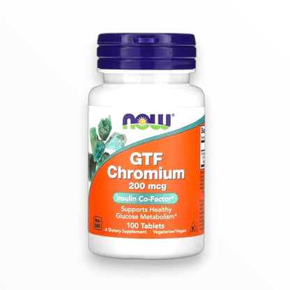 NOW Foods GTF Chromium 200mcg – Healthy Blood Sugar & Glucose Metabolism Support | Insulin Function & Carbohydrate Metabolism | 100 Tablets