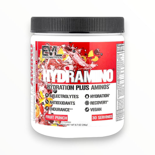 EVL Nutrition HYDRAMINO – Hydration, Electrolytes & Amino Acids | Muscle Recovery & Endurance Support | Fruit Punch | 30 Servings