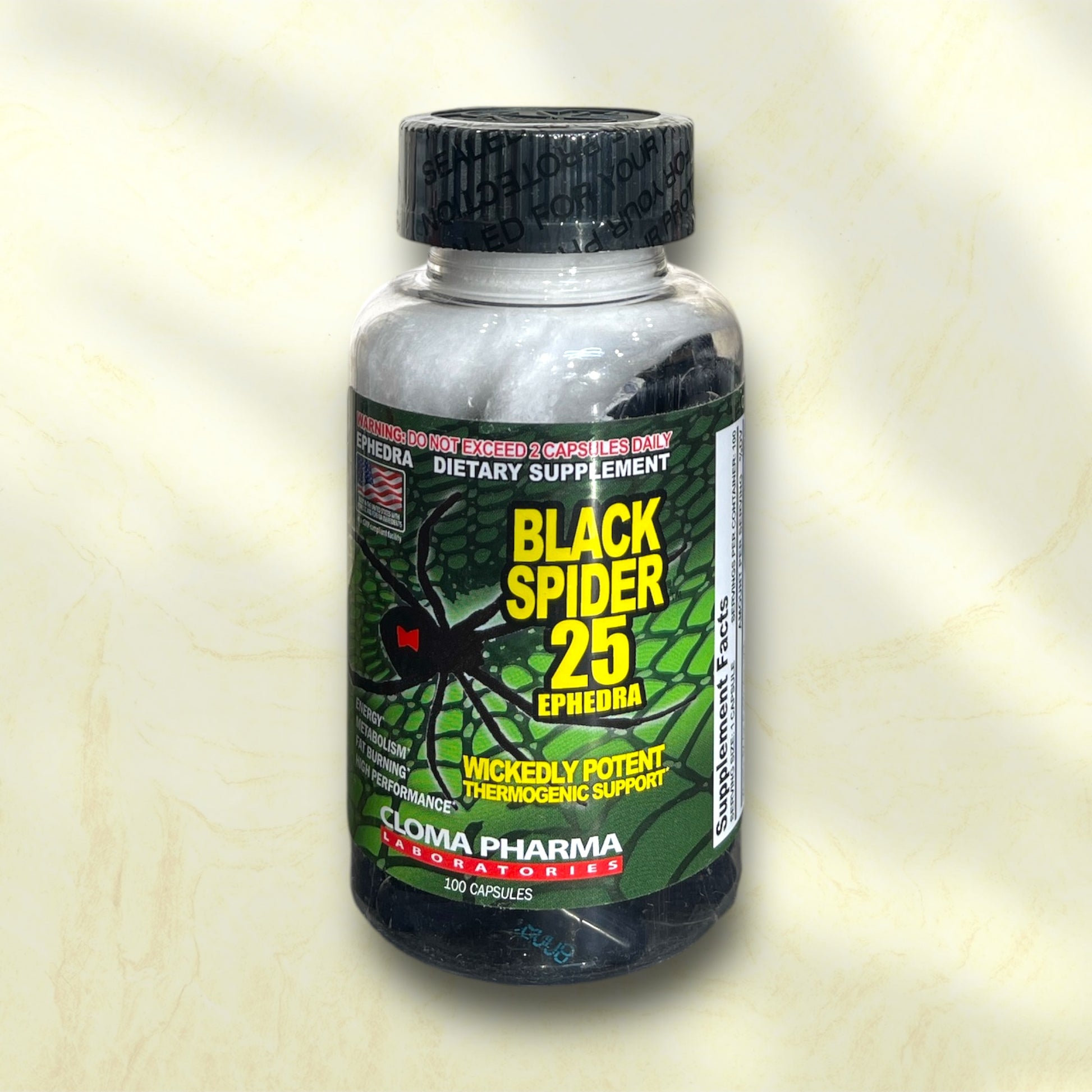 Cloma Pharma Black Spider 25 Ephedra – Wickedly Potent Thermogenic Fat Burner - Power Fit Supplements Egypt