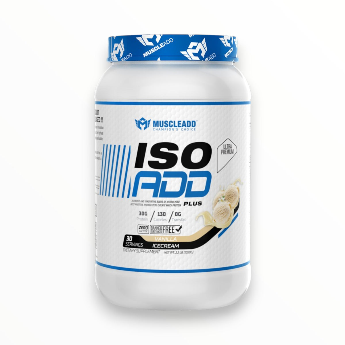 MuscleAdd ISO ADD Plus Isolate Protein 2.2lb – 30g Protein | 30 Servings | Chocolate Ice Cream