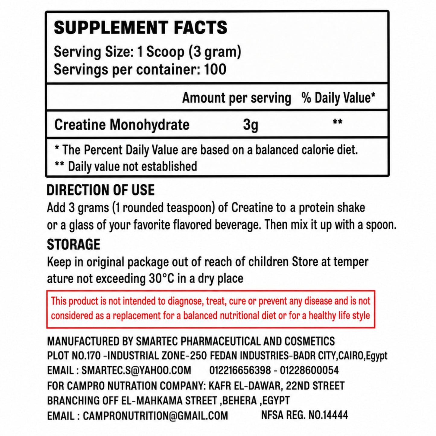 Campro Nutrition Creatine Monohydrate 300g | 100% Pure Micronized Creatine | Muscle Strength & Performance | Unflavored