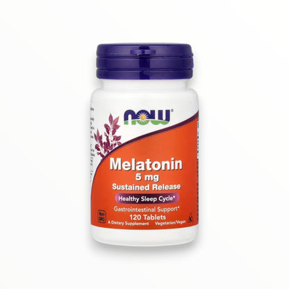 NOW Foods Melatonin 5 mg Sustained Release – Healthy Sleep Cycle & Nighttime Support | 120 Tablets