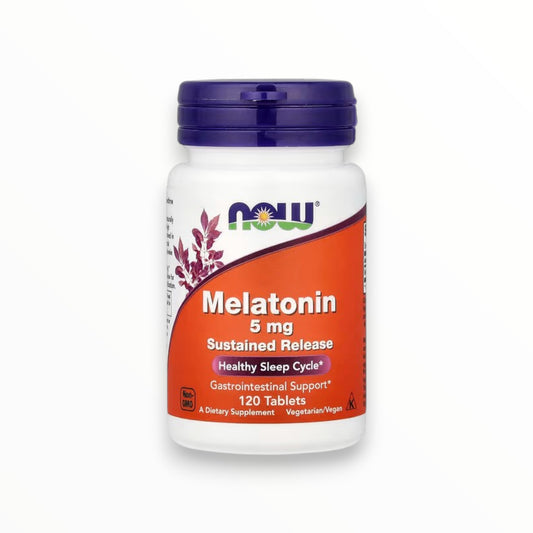 NOW Foods Melatonin 5 mg Sustained Release – Healthy Sleep Cycle & Nighttime Support | 120 Tablets