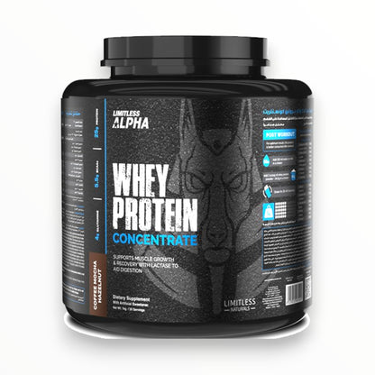 Limitless Alpha Whey Protein Concentrate 1KG – 25g Protein | 30 Servings | Caramel