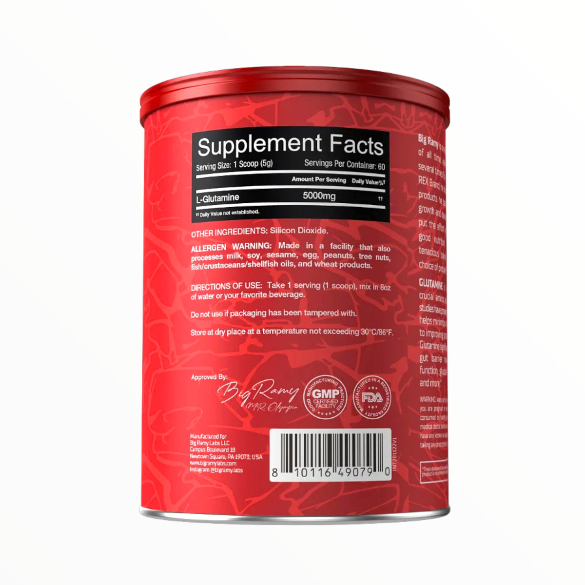 Big Ramy Labs Red Rex Glutamine – Muscle Recovery & Endurance Support, Fruit Punch, 300g (50 Servings)