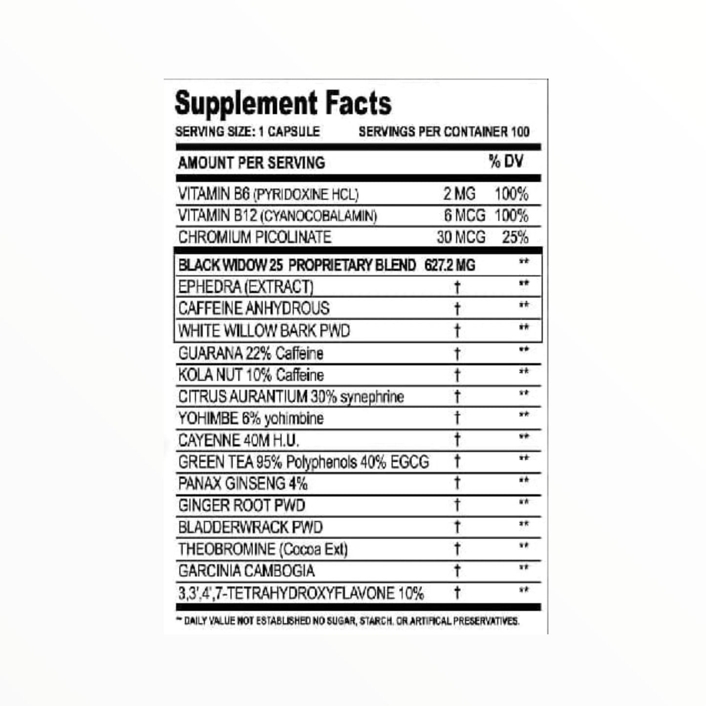 Black Spider 25 Ephedra – Wickedly Potent Thermogenic Fat Burner| 100 Tablets