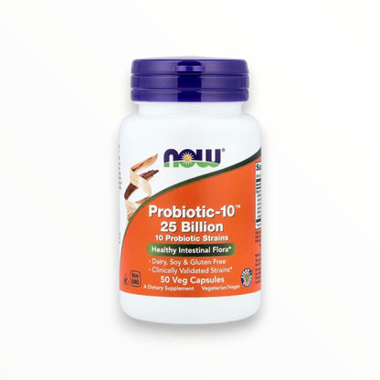 NOW Foods Probiotic-10 25 Billion – 10 Probiotic Strains for Digestive & Gut Health | 50 Veg Capsules