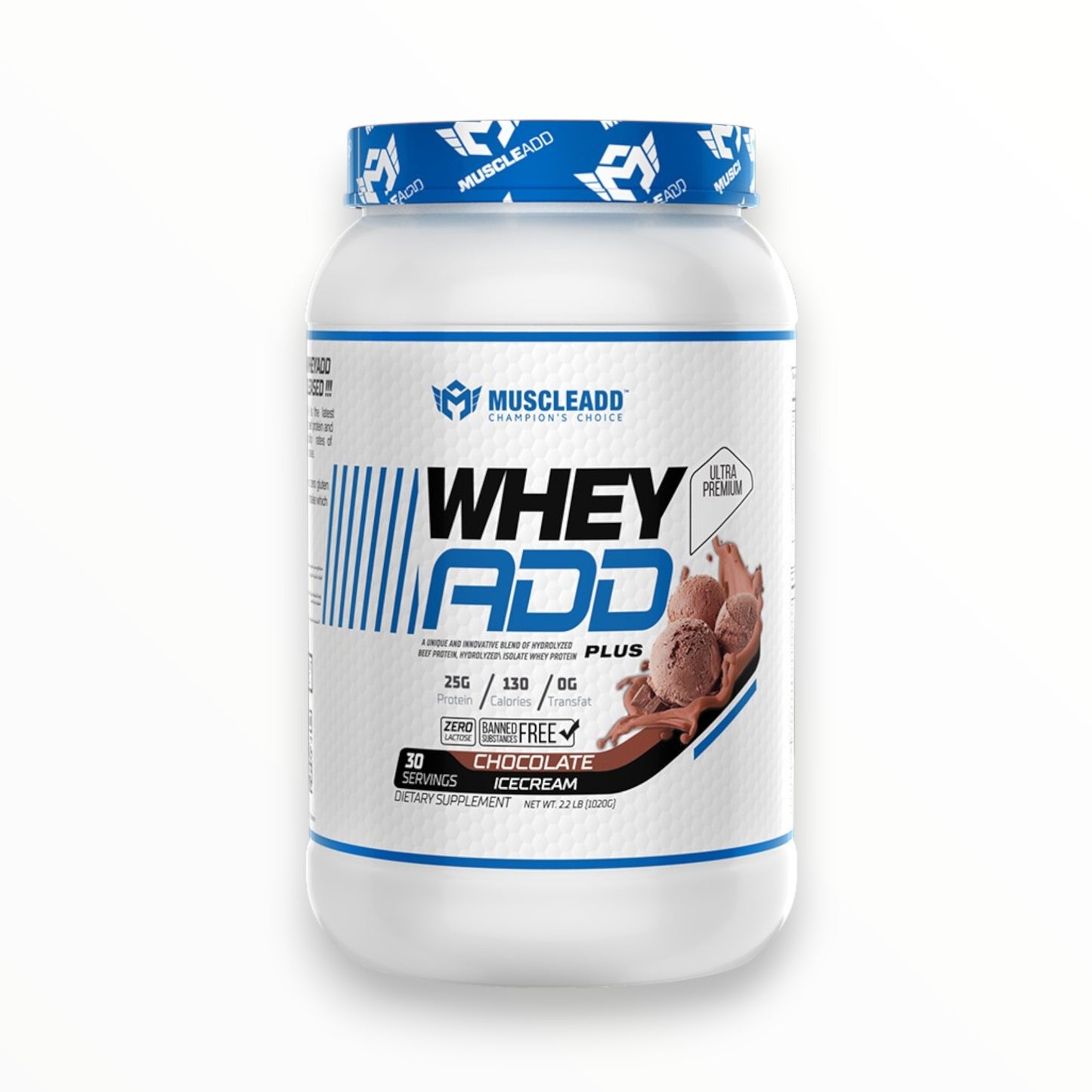 MuscleAdd Whey ADD Plus Protein 2.2lb – 25g Protein | 30 Servings | Chocolate Ice Cream