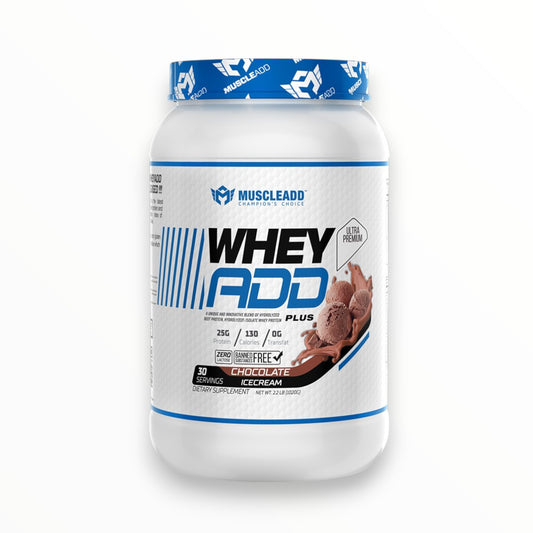 MuscleAdd Whey ADD Plus Protein 2.2lb – 25g Protein | 30 Servings | Chocolate Ice Cream