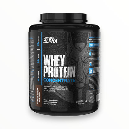Limitless Alpha Whey Protein Concentrate 2KG – 25g Protein | 60 Servings | Coffee Mocha Hazelnut
