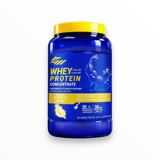 Whey Protein Concentrate 950g – Muscle Recovery & Protein Support | Digestive Enzymes | Banana Flavor | 25 Servings