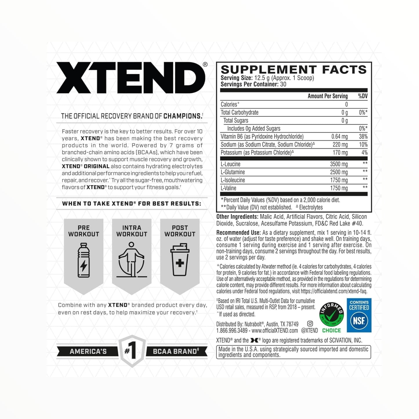 XTEND Sport BCAA 7g + Electrolytes – Blue Raspberry Ice | 30 Servings