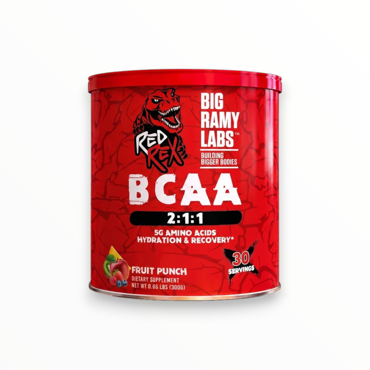 Big Ramy Labs Red Rex BCAA 2:1:1 300g – 5g Amino Acids | Hydration & Muscle Recovery Support | Fruit Punch | 30 Servings