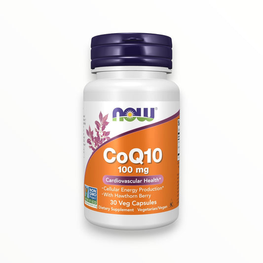 NOW Foods CoQ10 100 mg with Hawthorn Berry – Cardiovascular & Cellular Energy Support | 30 Veg Capsules
